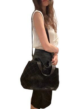 CHANEL dark chocolate Quilted Suede Tote with CC Logo